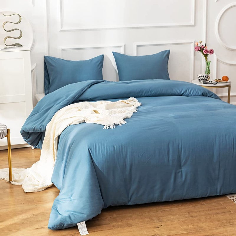 Cottonight Lake Blue Comforter Sets Queen Blue Modern Bedding Comforter Set Full Size Haze Blue Solid Blanket Quilts Lightweight Breathable 3 Piece Bedding Comforter for Alll Ages Season - Image 2